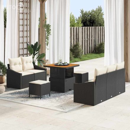 vidaXL Kerti Kanapé Szett párnával 8 pcs Fekete Poli rattan