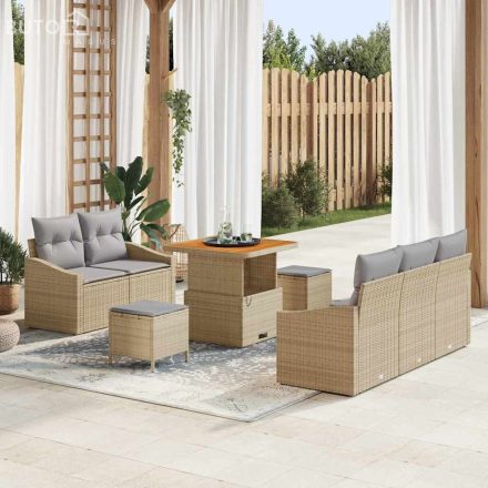 vidaXL Kerti Kanapé Szett párnával 8 pcs Bézs Poli rattan