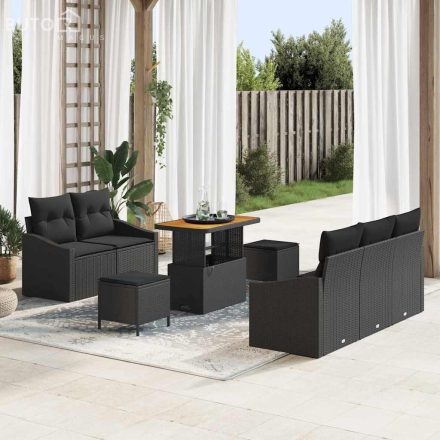 vidaXL Kerti Kanapé Szett párnával 8 pcs Fekete Poli rattan