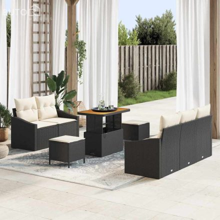vidaXL Kerti Kanapé Szett párnával 8 pcs Fekete Poli rattan