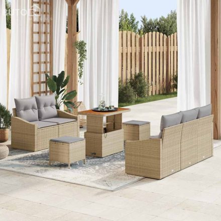 vidaXL Kerti Kanapé Szett párnával 8 pcs Bézs Poli rattan