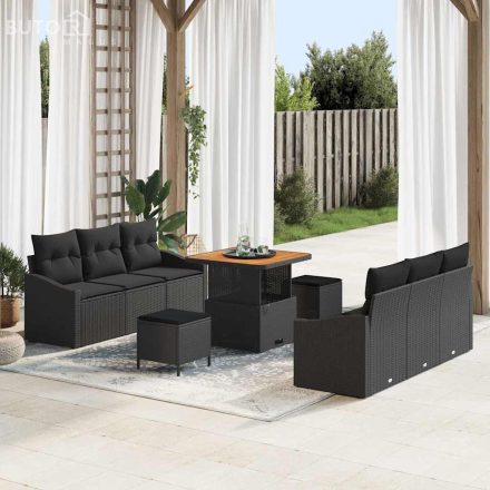 vidaXL Kerti Kanapé Szett párnával 9 pcs Fekete Poli rattan