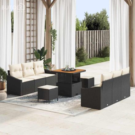 vidaXL Kerti Kanapé Szett párnával 9 pcs Fekete Poli rattan