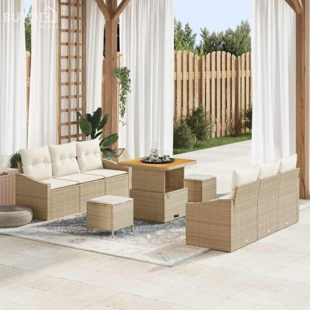 vidaXL Kerti Kanapé Szett párnával 9 pcs Bézs Poli rattan