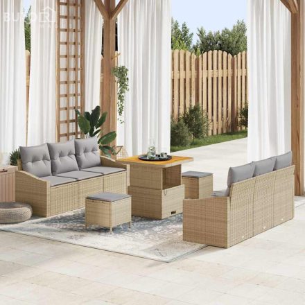 vidaXL Kerti Kanapé Szett párnával 9 pcs Bézs Poli rattan