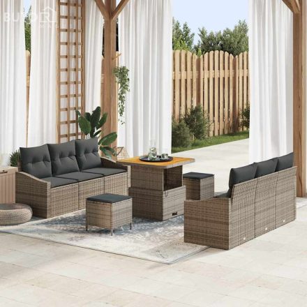 vidaXL Kerti Kanapé Szett párnával 9 pcs Szürke Poli rattan