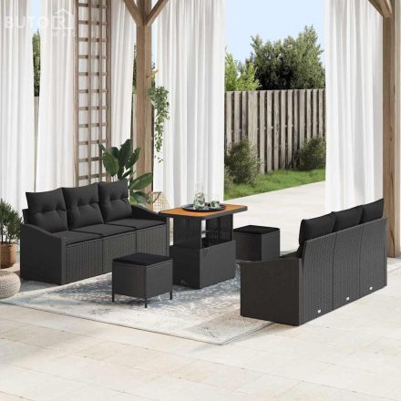 vidaXL Kerti Kanapé Szett párnával 9 pcs Fekete Poli rattan