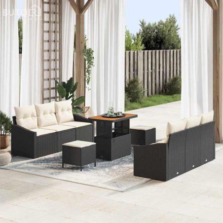 vidaXL Kerti Kanapé Szett párnával 9 pcs Fekete Poli rattan
