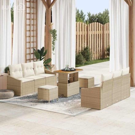 vidaXL Kerti Kanapé Szett párnával 9 pcs Bézs Poli rattan