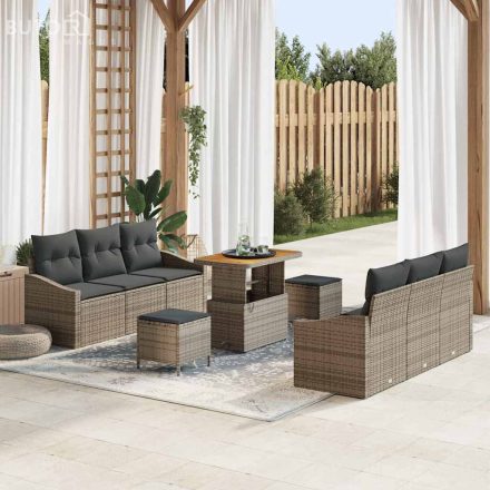 vidaXL Kerti Kanapé Szett párnával 9 pcs Szürke Poli rattan