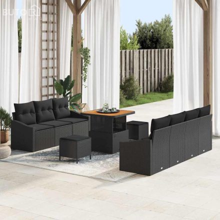vidaXL Kerti Kanapé Szett párnával 10 pcs Fekete Poli rattan