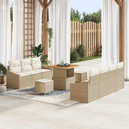 vidaXL Kerti Kanapé Szett párnával 10 pcs Bézs Poli rattan