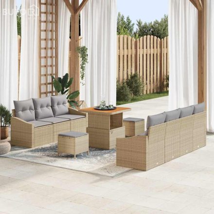 vidaXL Kerti Kanapé Szett párnával 10 pcs Bézs Poli rattan