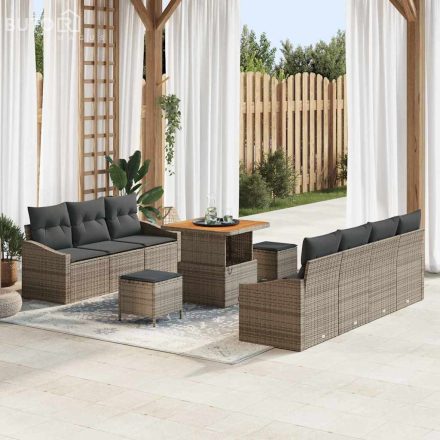 vidaXL Kerti Kanapé Szett párnával 10 pcs Szürke Poli rattan