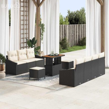 vidaXL Kerti Kanapé Szett párnával 10 pcs Fekete Poli rattan