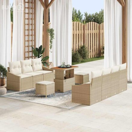 vidaXL Kerti Kanapé Szett párnával 10 pcs Bézs Poli rattan