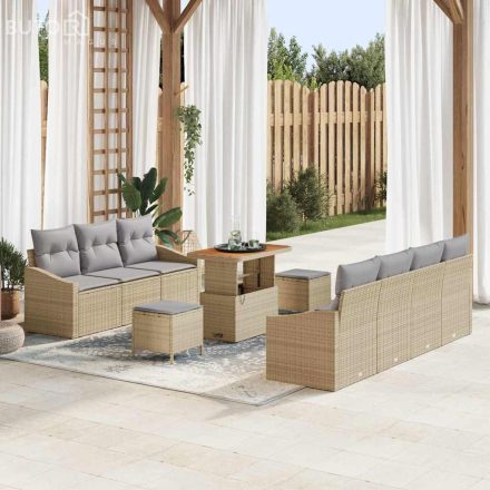 vidaXL Kerti Kanapé Szett párnával 10 pcs Bézs Poli rattan