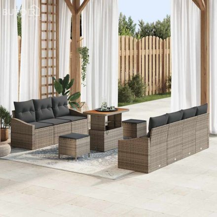 vidaXL Kerti Kanapé Szett párnával 10 pcs Szürke Poli rattan