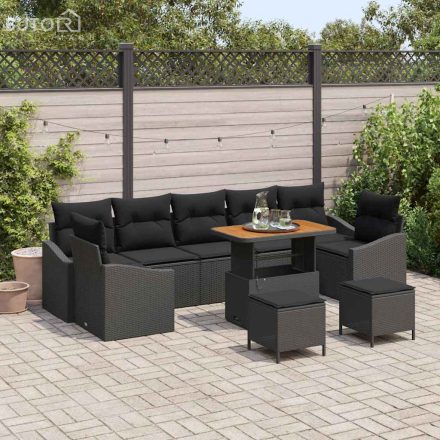 vidaXL Kerti Kanapé Szett párnával 10 pcs Fekete Poli rattan