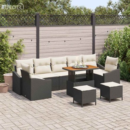vidaXL Kerti Kanapé Szett párnával 10 pcs Fekete Poli rattan