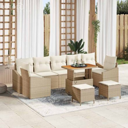 vidaXL Kerti Kanapé Szett párnával 10 pcs Bézs Poli rattan