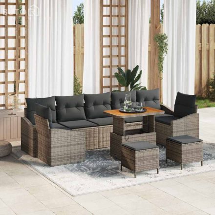 vidaXL Kerti Kanapé Szett párnával 10 pcs Szürke Poli rattan