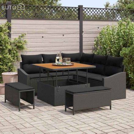 vidaXL Kerti Kanapé Szett párnával 8 pcs Fekete Poli rattan