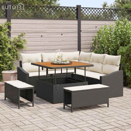 vidaXL Kerti Kanapé Szett párnával 8 pcs Fekete Poli rattan
