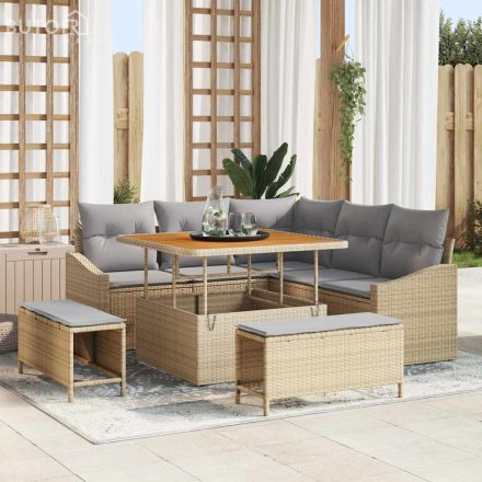 vidaXL Kerti Kanapé Szett párnával 8 pcs Bézs Poli rattan