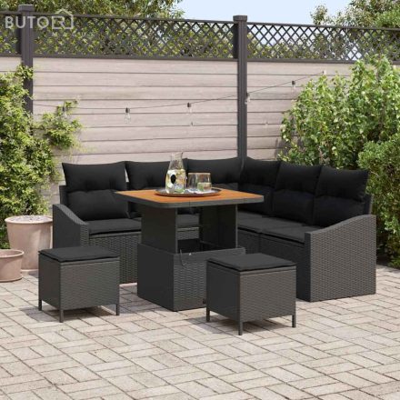 vidaXL Kerti Kanapé Szett párnával 8 pcs Fekete Poli rattan