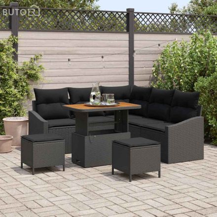 vidaXL Kerti Kanapé Szett párnával 8 pcs Fekete Poli rattan