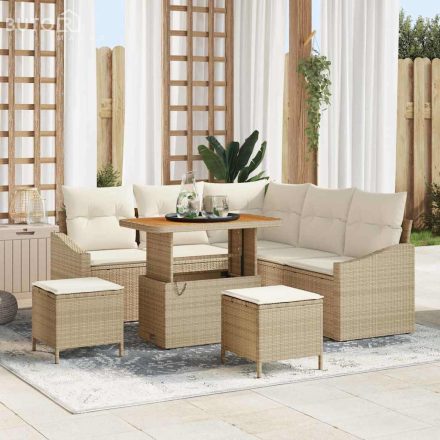 vidaXL Kerti Kanapé Szett párnával 8 pcs Bézs Poli rattan