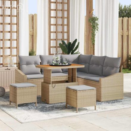vidaXL Kerti Kanapé Szett párnával 8 pcs Bézs Poli rattan