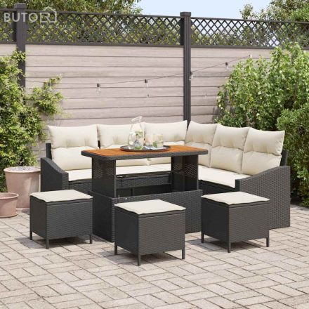 vidaXL Kerti Kanapé Szett párnával 9 pcs Fekete Poli rattan