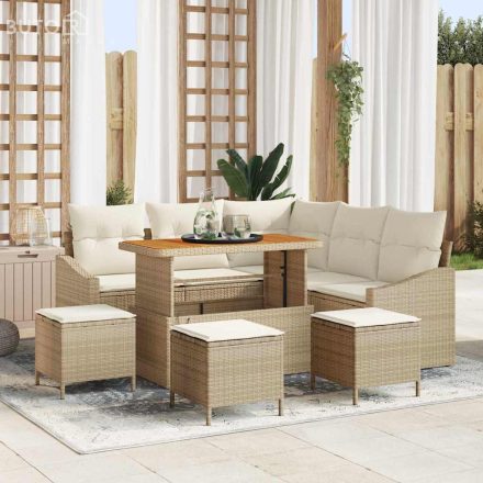 vidaXL Kerti Kanapé Szett párnával 9 pcs Bézs Poli rattan