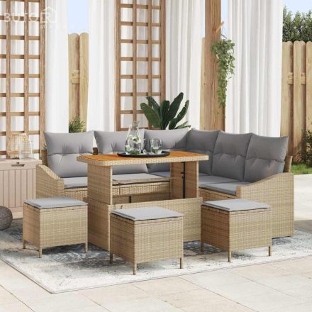vidaXL Kerti Kanapé Szett párnával 9 pcs Bézs Poli rattan