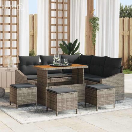 vidaXL Kerti Kanapé Szett párnával 9 pcs Szürke Poli rattan
