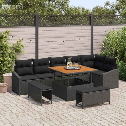 vidaXL Kerti Kanapé Szett párnával 9 pcs Fekete Poli rattan