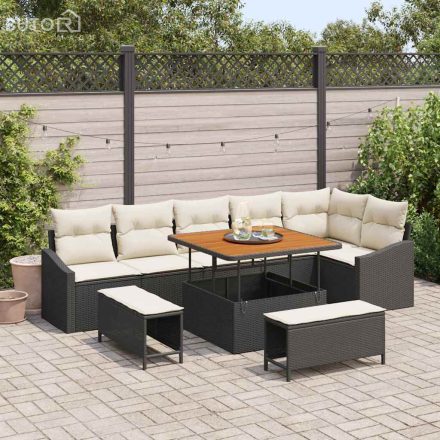vidaXL Kerti Kanapé Szett párnával 9 pcs Fekete Poli rattan