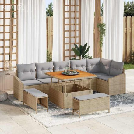 vidaXL Kerti Kanapé Szett párnával 9 pcs Bézs Poli rattan