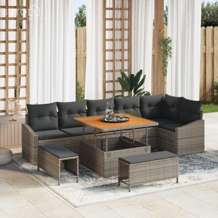 vidaXL Kerti Kanapé Szett párnával 9 pcs Szürke Poli rattan