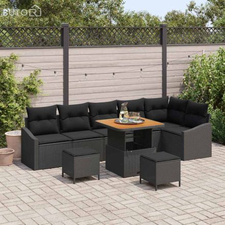 vidaXL Kerti Kanapé Szett párnával 9 pcs Fekete Poli rattan