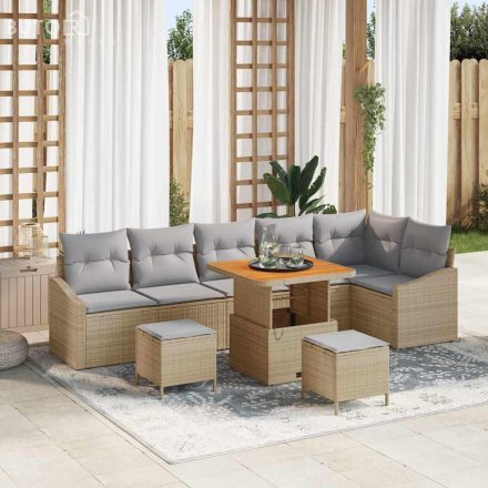 vidaXL Kerti Kanapé Szett párnával 9 pcs Bézs Poli rattan