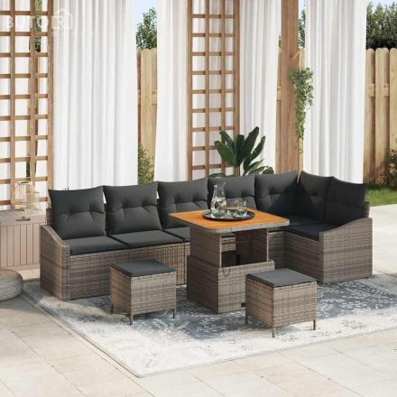 vidaXL Kerti Kanapé Szett párnával 9 pcs Szürke Poli rattan
