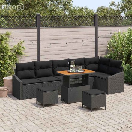 vidaXL Kerti Kanapé Szett párnával 9 pcs Fekete Poli rattan
