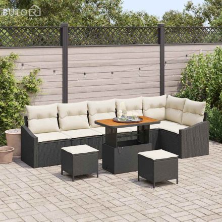 vidaXL Kerti Kanapé Szett párnával 9 pcs Fekete Poli rattan