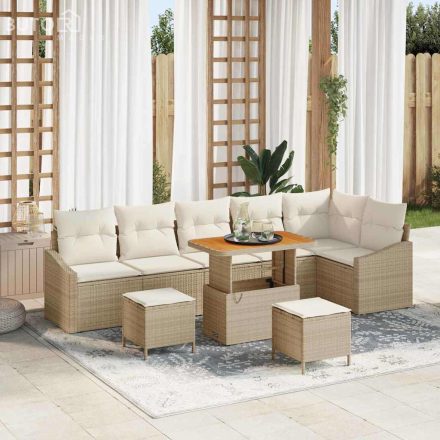 vidaXL Kerti Kanapé Szett párnával 9 pcs Bézs Poli rattan