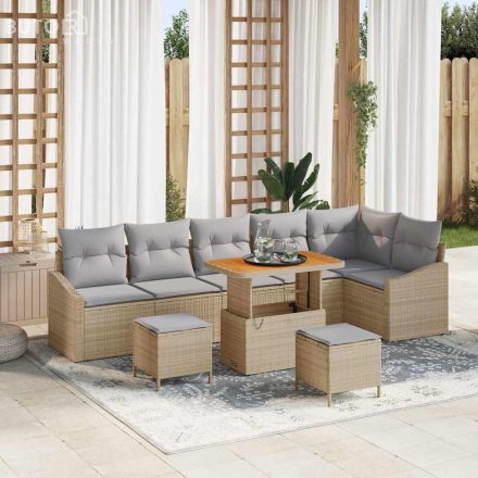 vidaXL Kerti Kanapé Szett párnával 9 pcs Bézs Poli rattan
