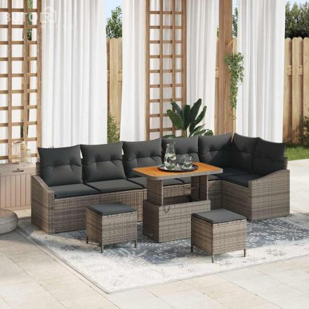 vidaXL Kerti Kanapé Szett párnával 9 pcs Szürke Poli rattan