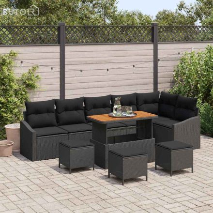 vidaXL Kerti Kanapé Szett párnával 10 pcs Fekete Poli rattan